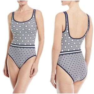 NEW! Tory Burch Blue Geo Octagon Printed One Piece Swimsuit